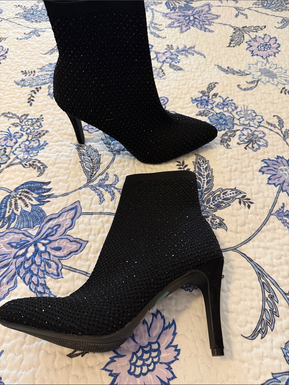 MIA Adelisa Black Rhinestone Stretch Sock Booties